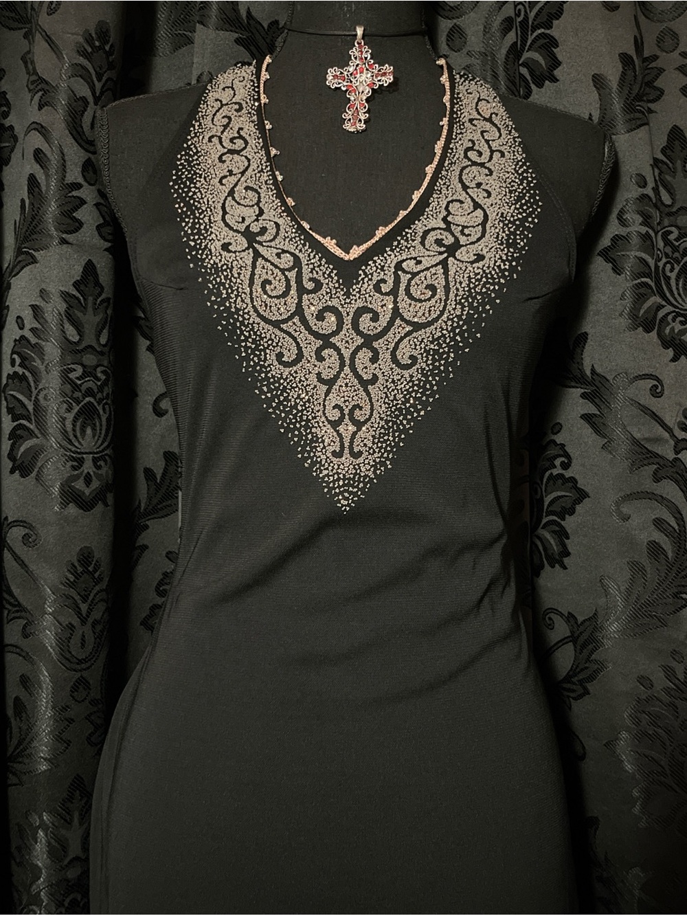 Rampage Black Midi Dress with Rose Gold Decorative V Detail